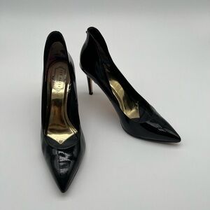 Ted Baker London Black Patent Leather Gold Bow Heels Women Size 41/10.5 BLEMISH